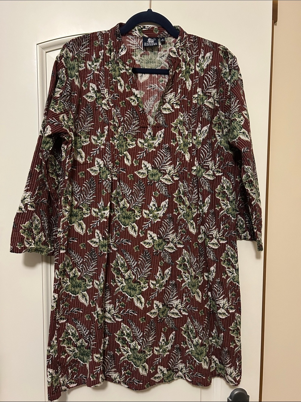 Madison Mathews Burgundy Blockprint Floral Shift Dress